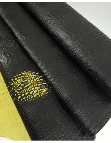 Black and Yellow Crocodile Alligator Calf Leather Embossed Texture Amazing Relief OZ 2018 V2