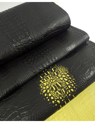 Black and Yellow Crocodile Alligator Calf Leather Embossed Texture Amazing Relief OZ 2018 V2