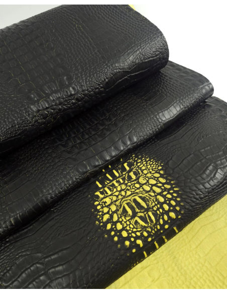 Black and Yellow Crocodile Alligator Calf Leather Embossed Texture Amazing Relief OZ 2018 V2