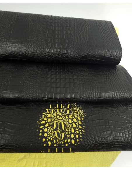 Black and Yellow Crocodile Alligator Calf Leather Embossed Texture Amazing Relief OZ 2018 V2
