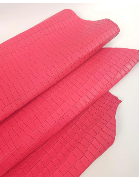 Paradise Pink Crocodile Alligator Calf Leather Embossed Texture Amazing Relief LFC CROCK1