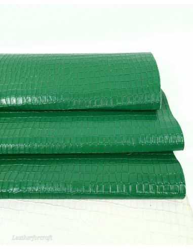 Ultramarine Green Patent Crocodile Alligator Leather Embossed Texture Amazing Relief Calfskin LFC CROCK1