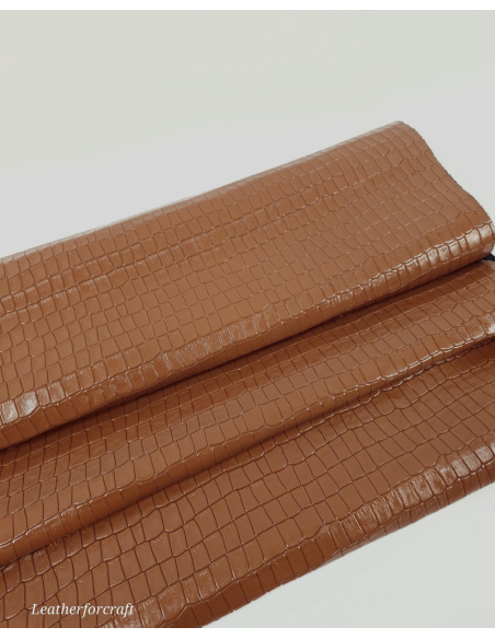 Argan Oil Patent Crocodile Alligator Leather Embossed Texture Amazing Relief Calfskin LFC CROCK1