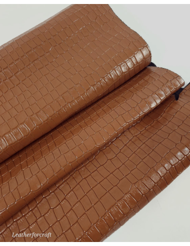 Argan Oil Patent Crocodile Alligator Leather Embossed Texture Amazing Relief Calfskin LFC CROCK1