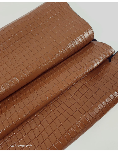 Argan Oil Patent Crocodile Alligator Leather Embossed Texture Amazing Relief Calfskin LFC CROCK1