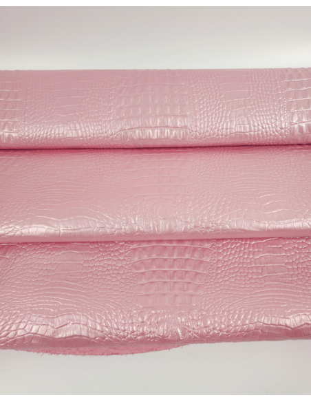 Candy Pink Crocodile Alligator Calf Leather Embossed Texture Amazing Relief OZ 2018 V2
