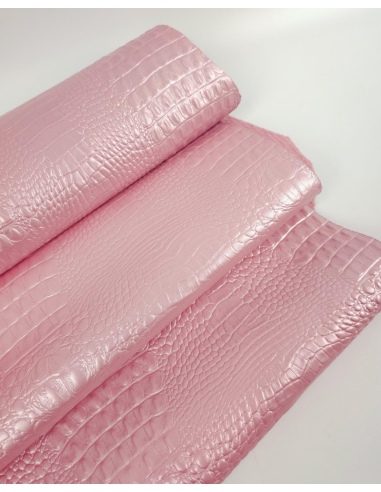 Candy Pink Crocodile Alligator Calf Leather Embossed Texture Amazing Relief OZ 2018 V2