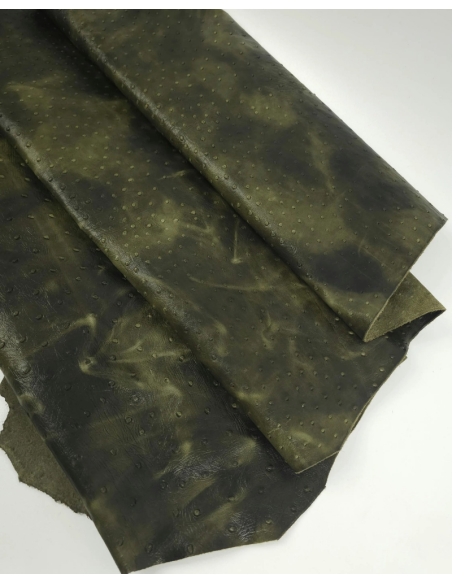 Military Olive Ostrich 2024 Embossed Texture Bovine Leather