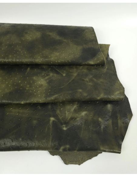 Military Olive Ostrich 2024 Embossed Texture Bovine Leather