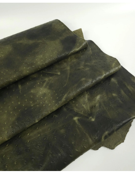 Military Olive Ostrich 2024 Embossed Texture Bovine Leather