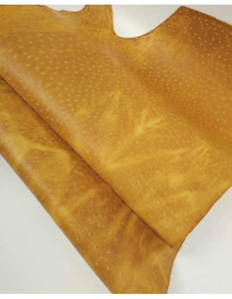 Inca Gold Vintage Pull Up Ostrich 2024 Embossed Texture Bovine Leather