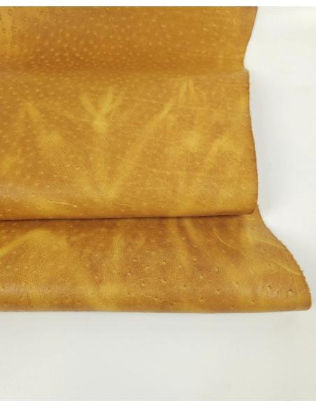 Inca Gold Vintage Pull Up Ostrich 2024 Embossed Texture Bovine Leather