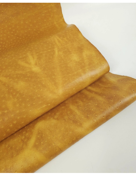 Inca Gold Vintage Pull Up Ostrich 2024 Embossed Texture Bovine Leather