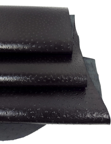 Black Shine Ostrich 2024 Embossed Texture Bovine Leather