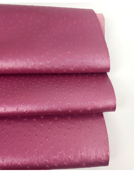 Pink Metallic Ostrich 2024 Embossed Texture Bovine Leather