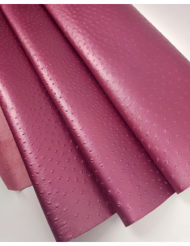 Pink Metallic Ostrich 2024 Embossed Texture Bovine Leather