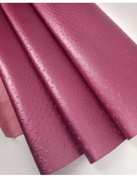 Pink Metallic Ostrich 2024 Embossed Texture Bovine Leather