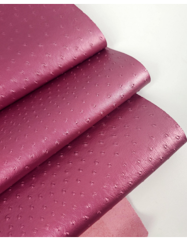 Pink Metallic Ostrich 2024 Embossed Texture Bovine Leather