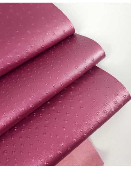 Pink Metallic Ostrich 2024 Embossed Texture Bovine Leather