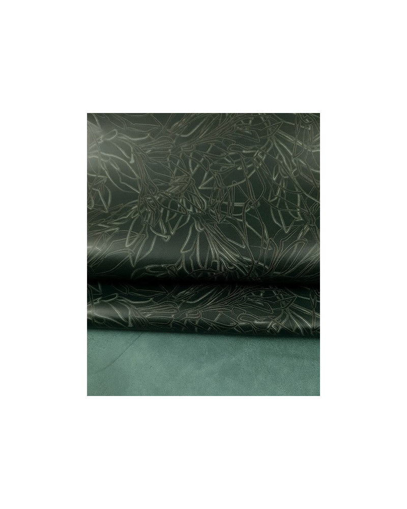 Green Black and White Floret Printed Leather
