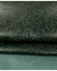 Green Black and White Floret Printed Leather