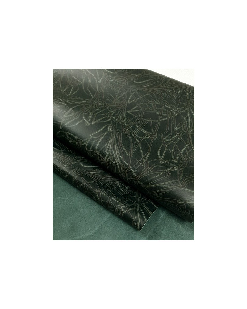 Green Black and White Floret Printed Leather