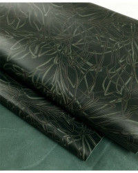 Green Black and White Floret Printed Leather