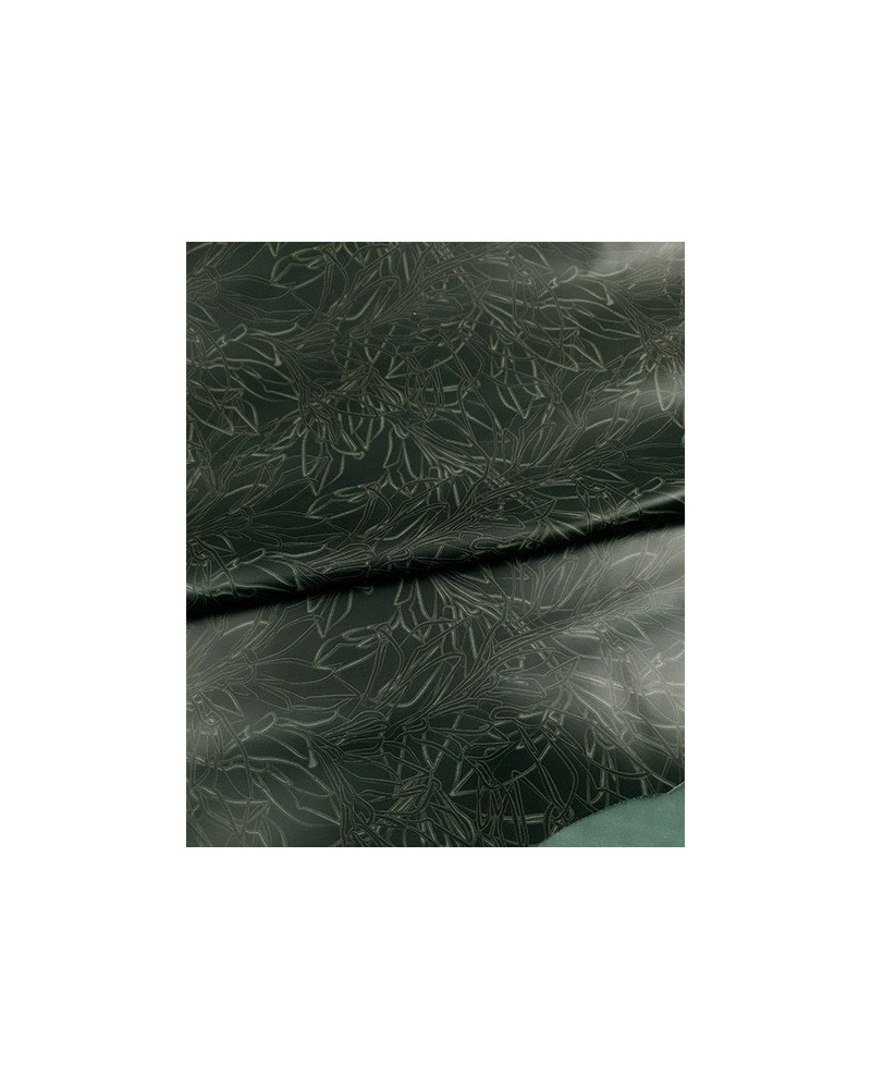 Green Black and White Floret Printed Leather