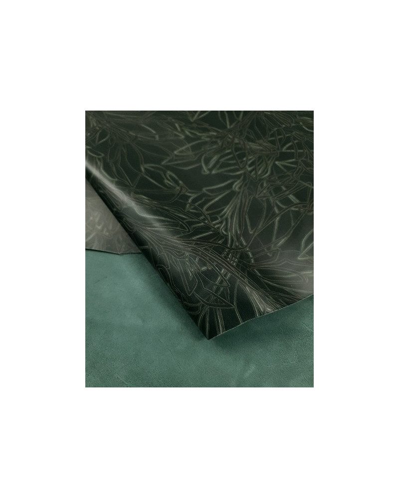 Green Black and White Floret Printed Leather