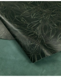 Green Black and White Floret Printed Leather